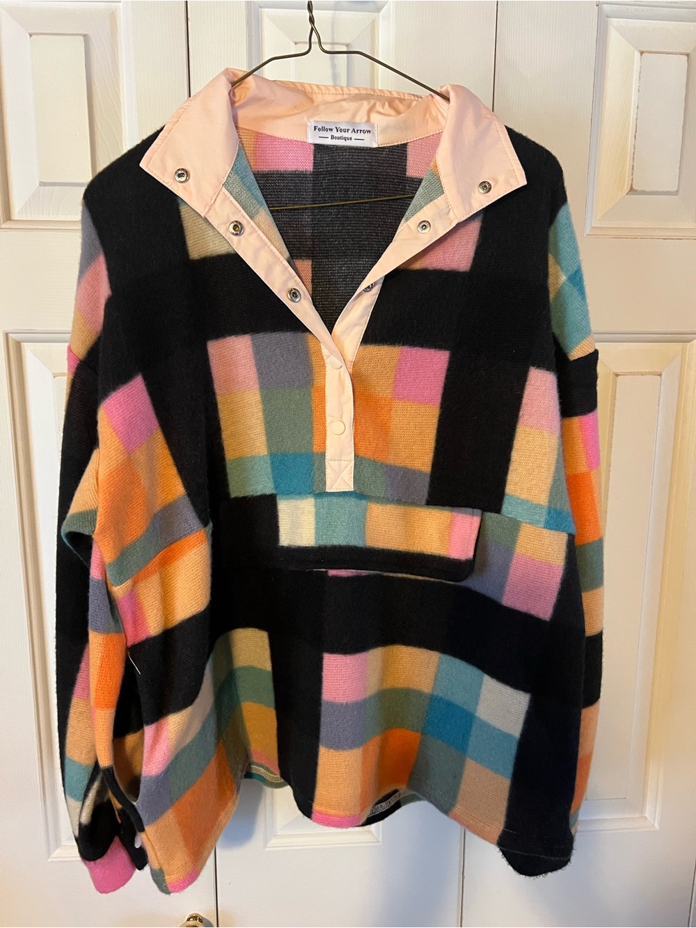 Multicolor Plaid Pullover Sweater - Black Base